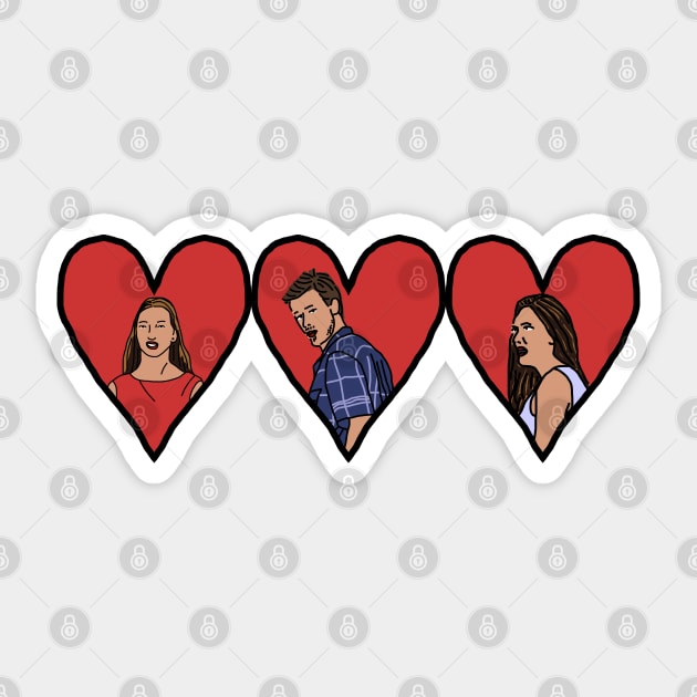 Distracted Boyfriend Meme Valentine Hearts on Valentines Day Sticker by ellenhenryart